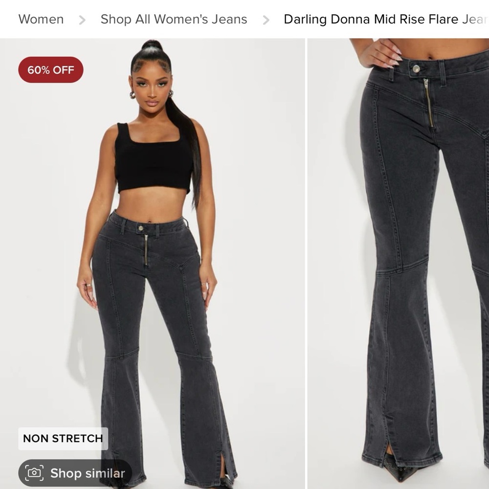Fashion Nova Mid-Rise Flare Jeans Black Wash
